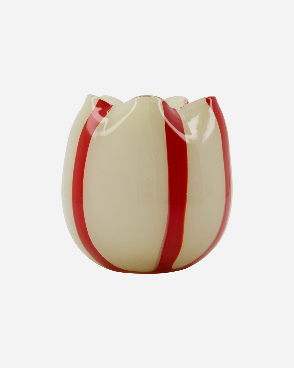 White glass tealight holder with bold red stripes, unique design for individueller Stil and Lieblingsstücke für dein Zuhause . - Tealight Holder Gula White-Red