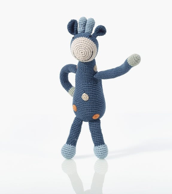 Hand-crocheted petrol blue giraffe rattle with playful design, einzigartig Wohndeko for individueller Stil and. - Organic Rattle Giraffe petrol