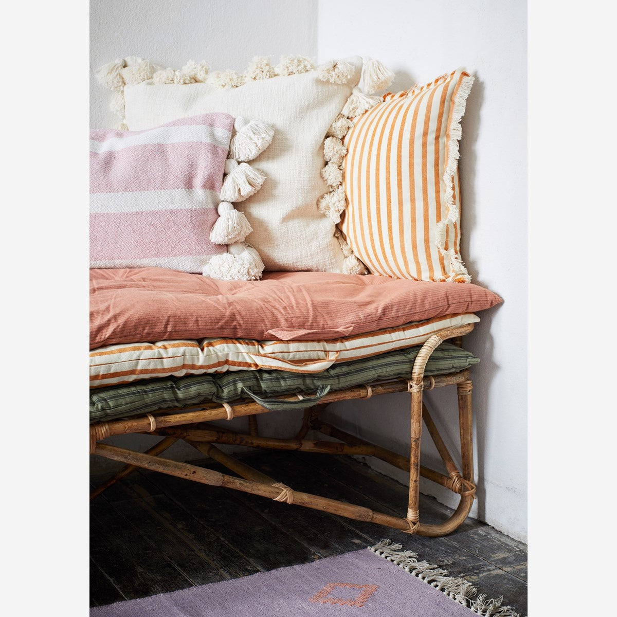 Printed Cushion Cover w. Fringes Dark Honey 50x50