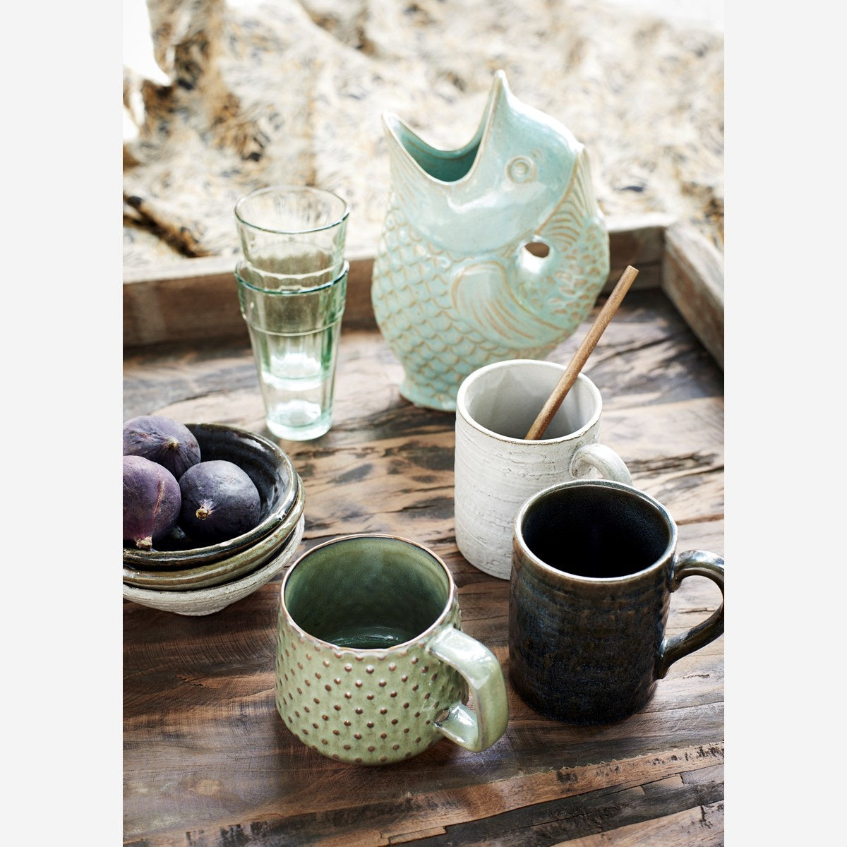 Stoneware Vase Fish offwhite H:23,5