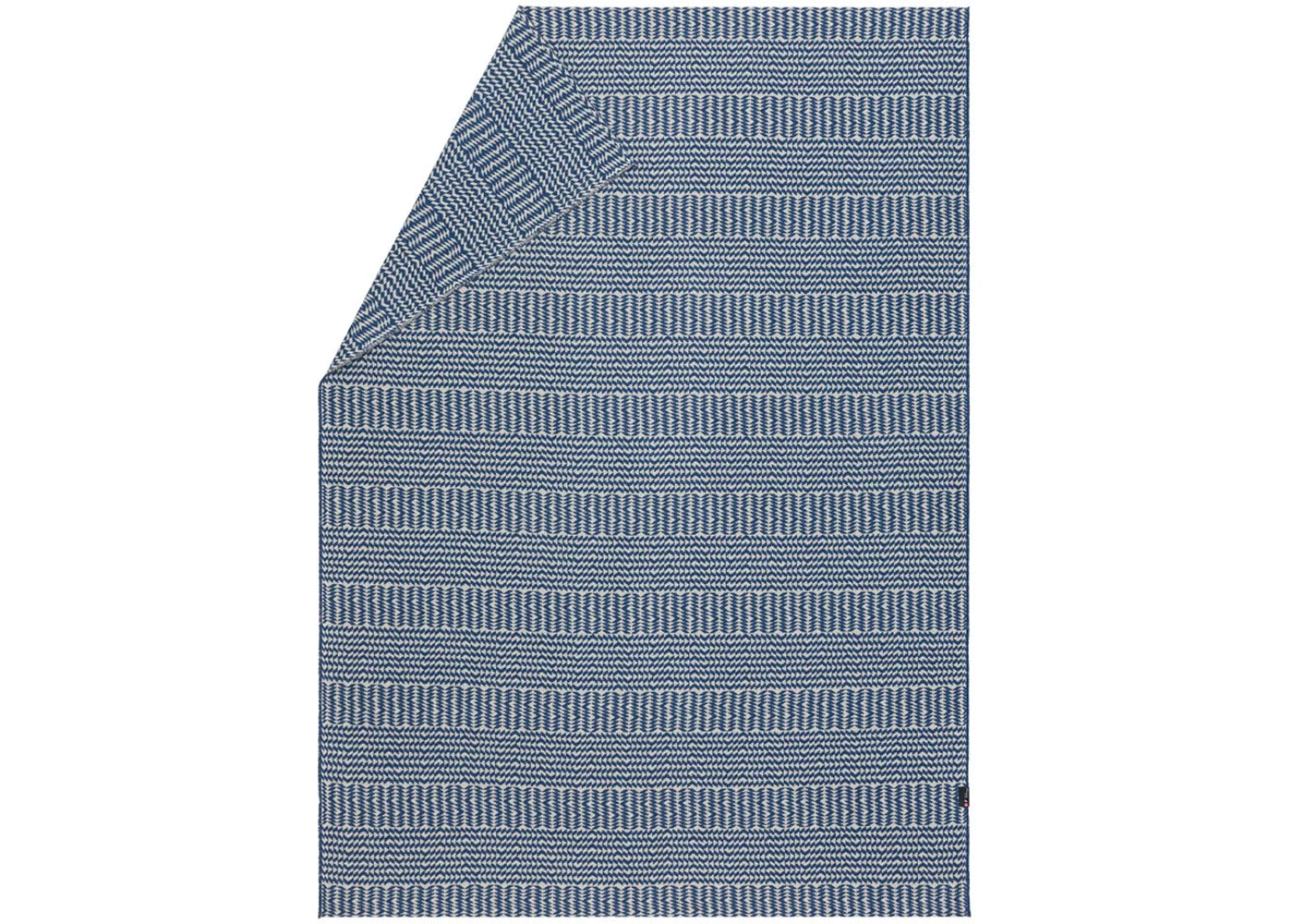 Blue linen throw with abstract striped border design, lightweight and cozy, perfect for individueller Stil and Wohndeko. - LINO Leinendecke Bordüre Marine