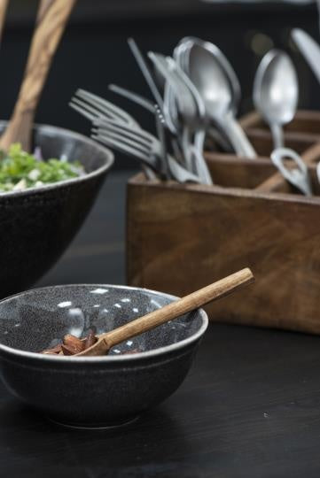 Black ceramic Müslischale with speckled finish, wooden spoon accent, perfect einzigartig Wohndeko for individueller Stil and . - Müslischale Antique Black Dunes