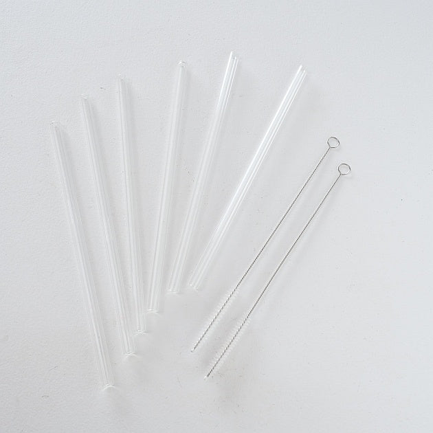 Set of transparent glass straws, 20 cm long, with metal cleaning brushes, einzigartig Wohndeko for individueller Stil and. - Trinkhalme Glas transparent 20 cm