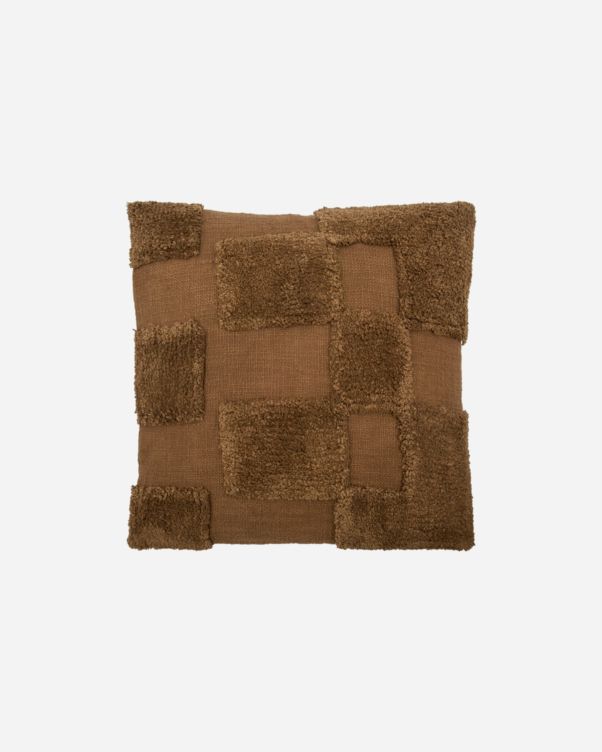 Brown tufted cotton cushion cover with graphic textured squares, unique Wohndeko for individual style, Lieblingsstücke für. - Cushion Cover Potus Brown