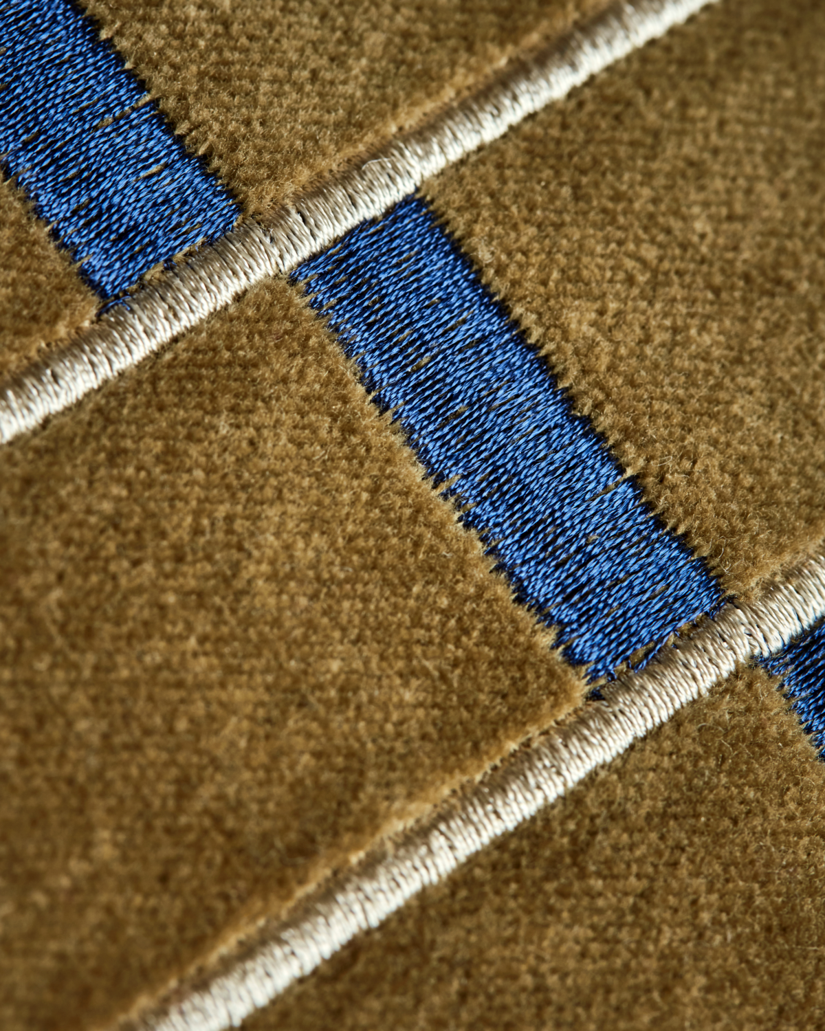 Amber velvet cushion cover with blue embroidered stripes, unique Wohndeko for an individueller Stil. - Cushion Cover Gona Amber