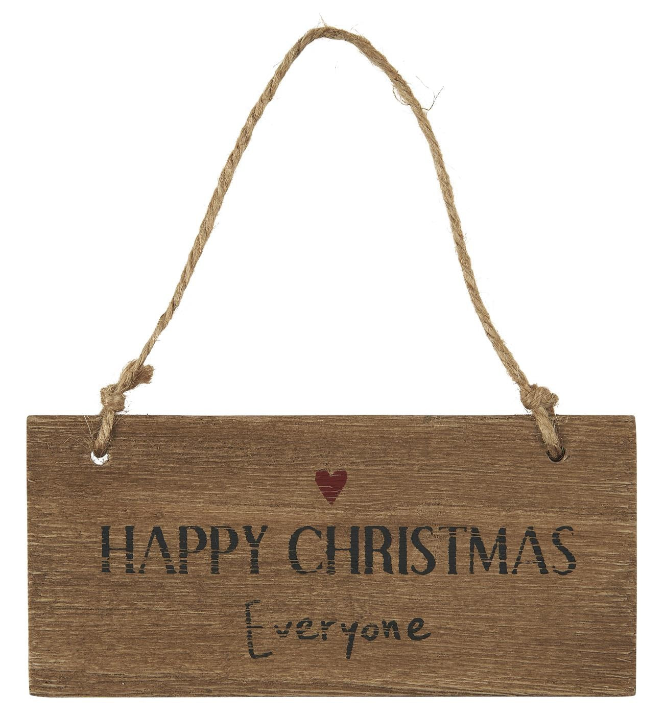 Rustic wooden sign with "Happy Christmas everyone" text, heart detail, hanging rope, einzigartige Wohndeko for individueller . - Holzschild Happy Christmas Everyone