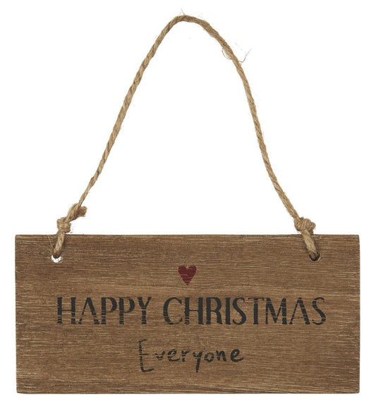 Rustic wooden sign with "Happy Christmas everyone" text, heart detail, hanging rope, einzigartige Wohndeko for individueller . - Holzschild Happy Christmas Everyone