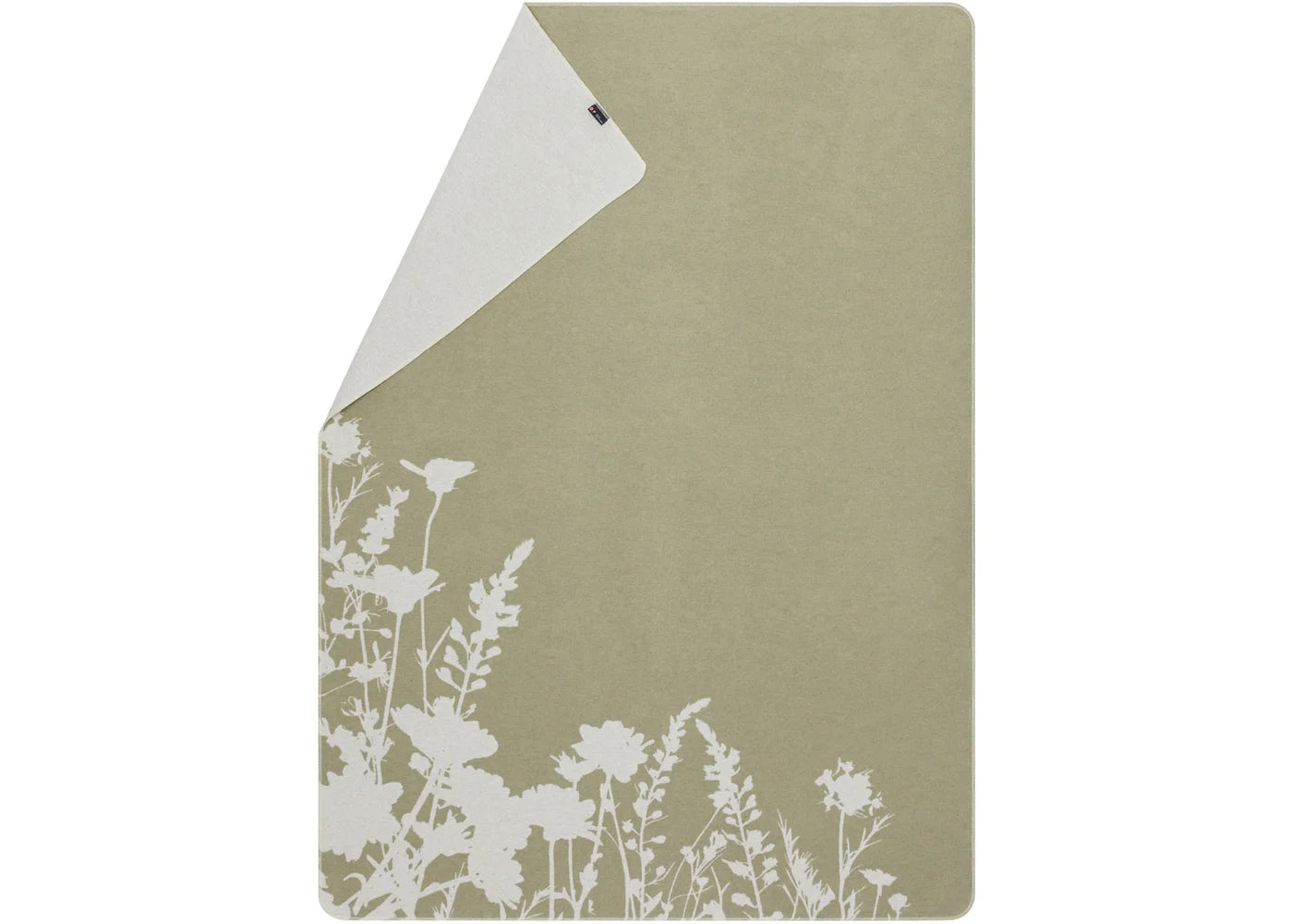 Soft sage green flannel blanket with white floral print, unique Wohndeko for individual style and favorite home pieces. - SILVRETTA Flanelldecke Blumen Salbei