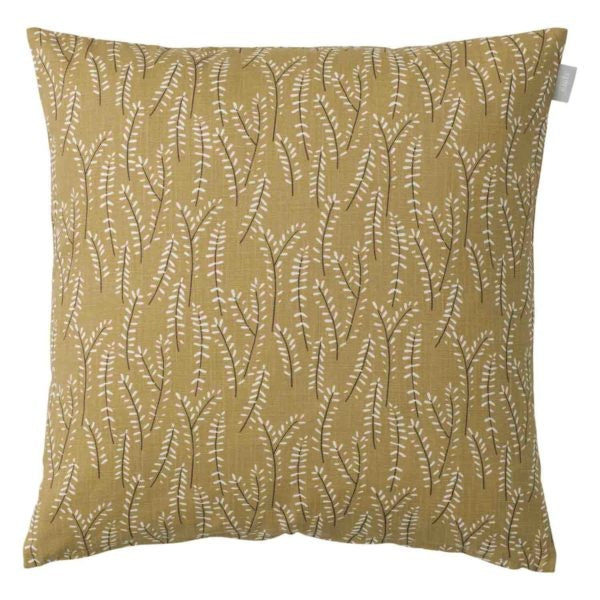Ocher cushion cover with white leaf pattern, unique Wohndeko for individueller Stil and Lieblingsstücke für dein Zuhause. - KVIST Cushion Cover ocher 50