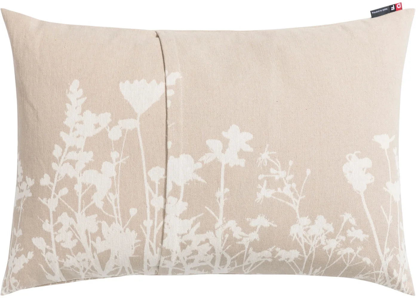 Beige cotton cushion cover with white floral prints, unique and cozy Wohndeko piece for individual style and favorite home. - PORTO Kissenhülle Blumen natur