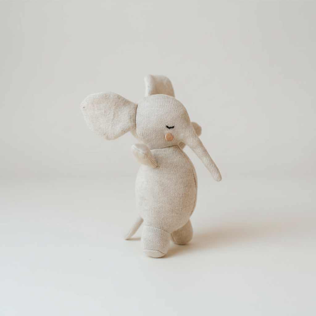 Soft beige organic cotton baby rattle elephant with unique design, perfect for Wohndeko and individueller Stil, a. - Babyrassel Elefant