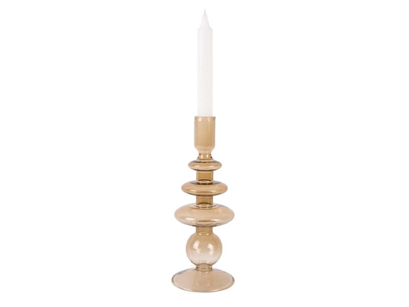 Glass Candle Holder Rings Sand Brown L