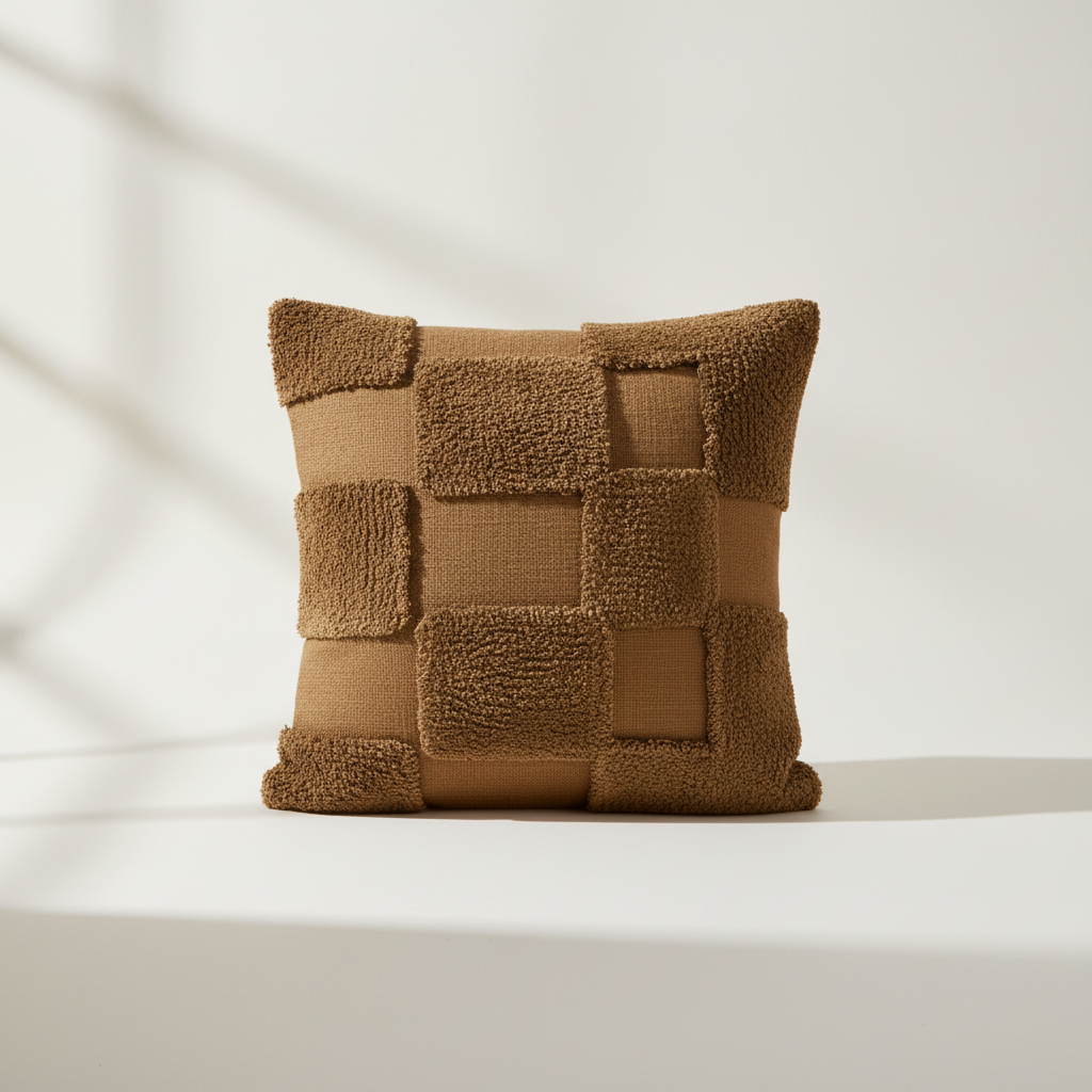 Brown tufted cotton cushion cover with unique graphic texture, perfect for individual style and home decor favorite. - Cushion Cover Potus Brown