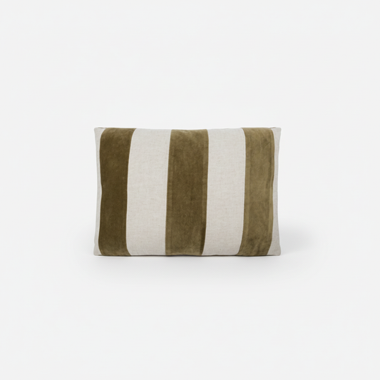 Amber and natural linen cushion cover with velvet texture and wide stripes, einzigartig Wohndeko and individueller Stil. - Cushion Cover Sono Amber