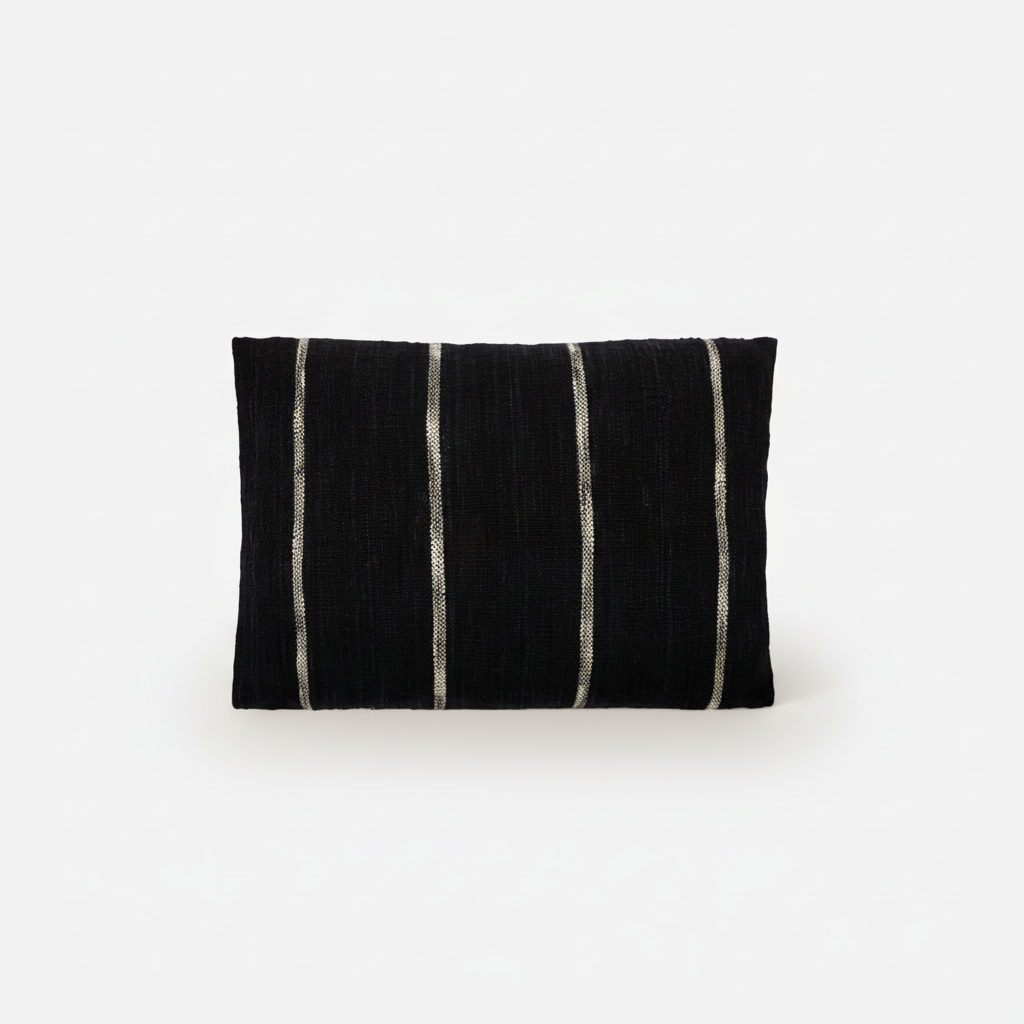 Black cotton cushion cover with off-white vertical stripes, einzigartig Wohndeko for individueller Stil. - Cushion Cover Tuur Black-Offwhite