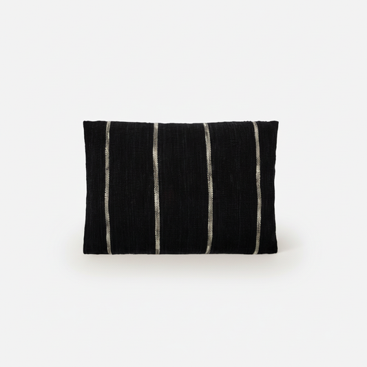 Black cotton cushion cover with off-white vertical stripes, einzigartig Wohndeko for individueller Stil. - Cushion Cover Tuur Black-Offwhite