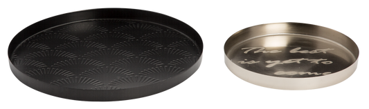 Round black decorative tray with geometric pattern and unique dusty turquoise and charcoal cosmetic bag inside, ideal for. - Cosmetic Bag Chrysler Dusty Turquoise/Charcoal