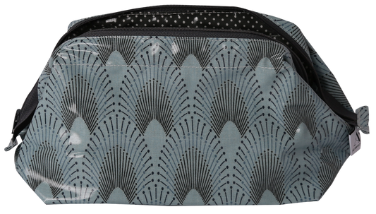 Dusty turquoise and charcoal cosmetic bag with unique fan pattern, ideal for individueller Stil and Lieblingsstücke für dein . - Cosmetic Bag Chrysler Dusty Turquoise/Charcoal