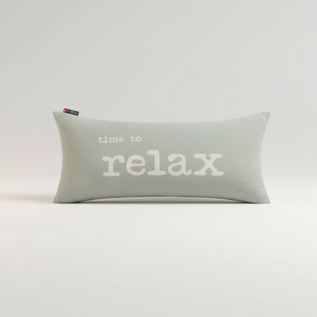 Green cotton pillow with "time to relax" text, unique Wohndeko for individueller Stil and Lieblingsstücke für dein Zuhause. - HAVANNA Kissen inkl. Füllung Time to Relax