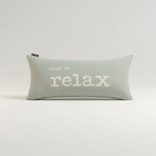 Green cotton pillow with "time to relax" text, unique Wohndeko for individueller Stil and Lieblingsstücke für dein Zuhause. - HAVANNA Kissen inkl. Füllung Time to Relax