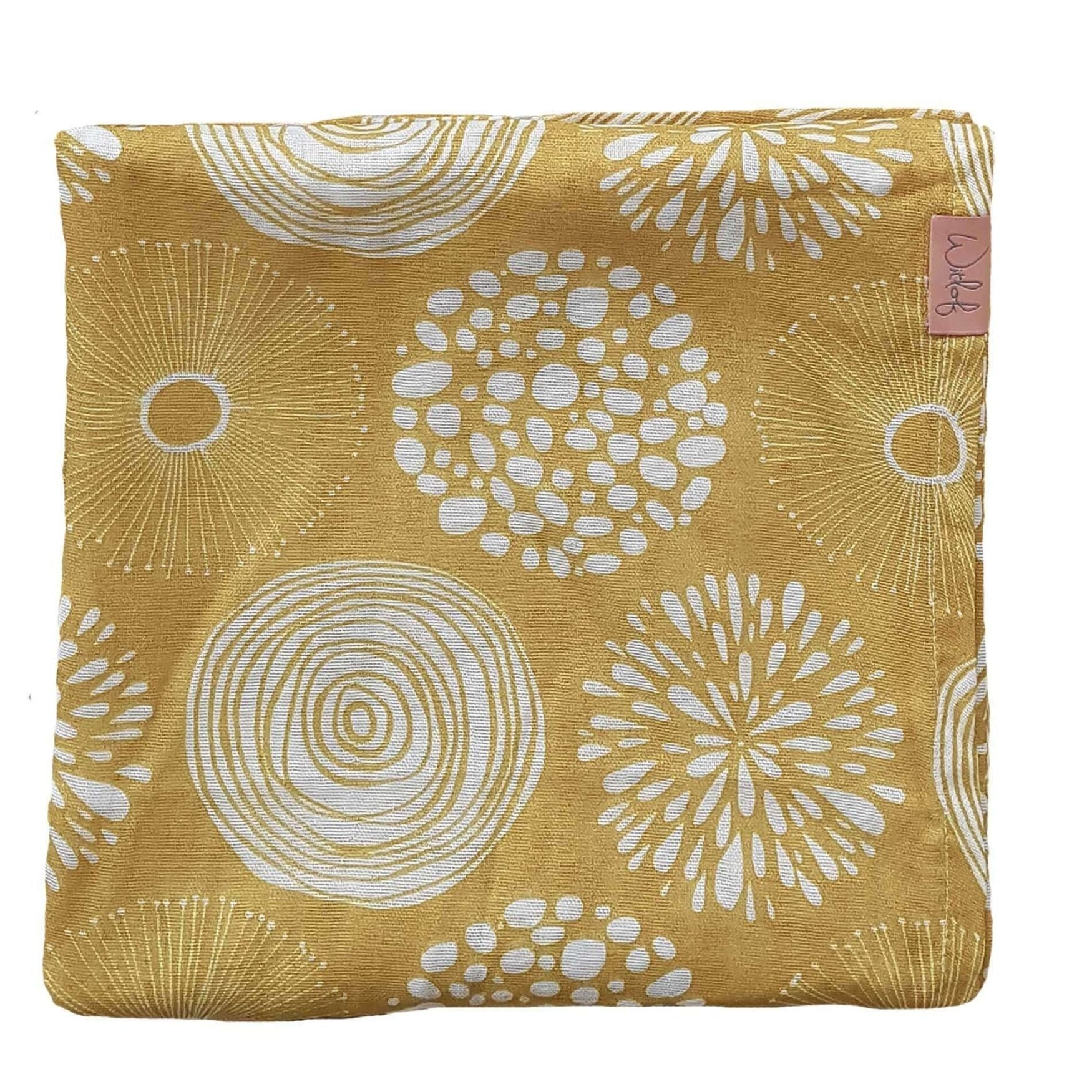 Swaddle fabric in warm honey color with white unique circular patterns for individueller Stil and Wohndeko. - Swaddle 120x120 Sparkle Sweet Honey