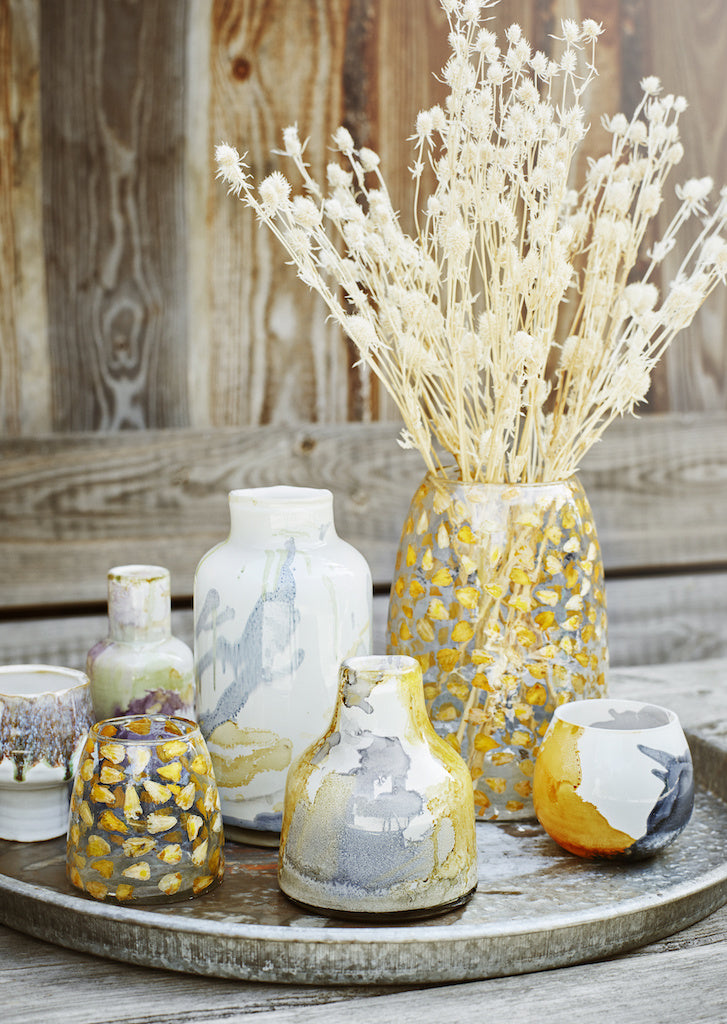 Glass Vase with Flower Petals Clear Yellow