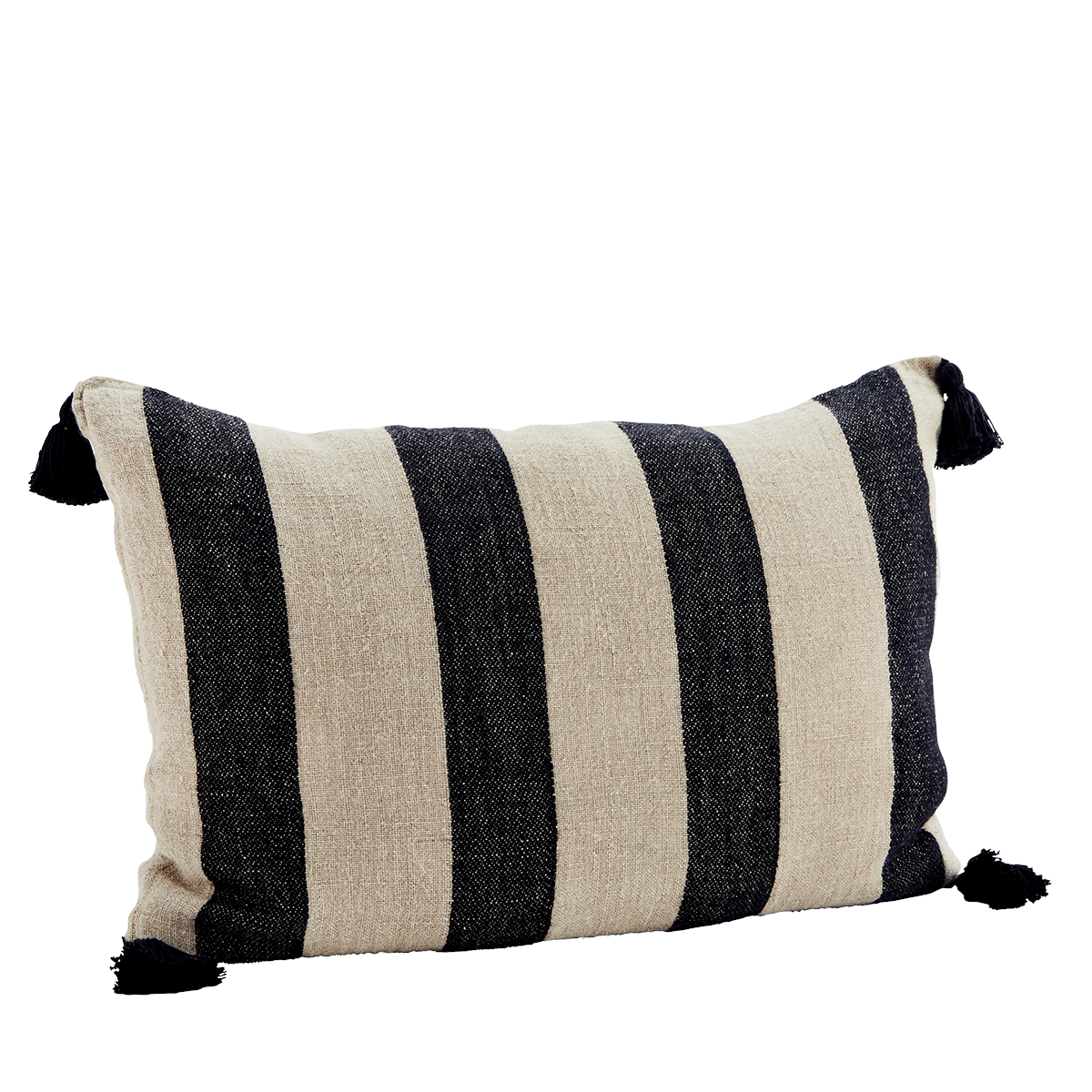 Striped Cushion Cover Linen, Natural, Black