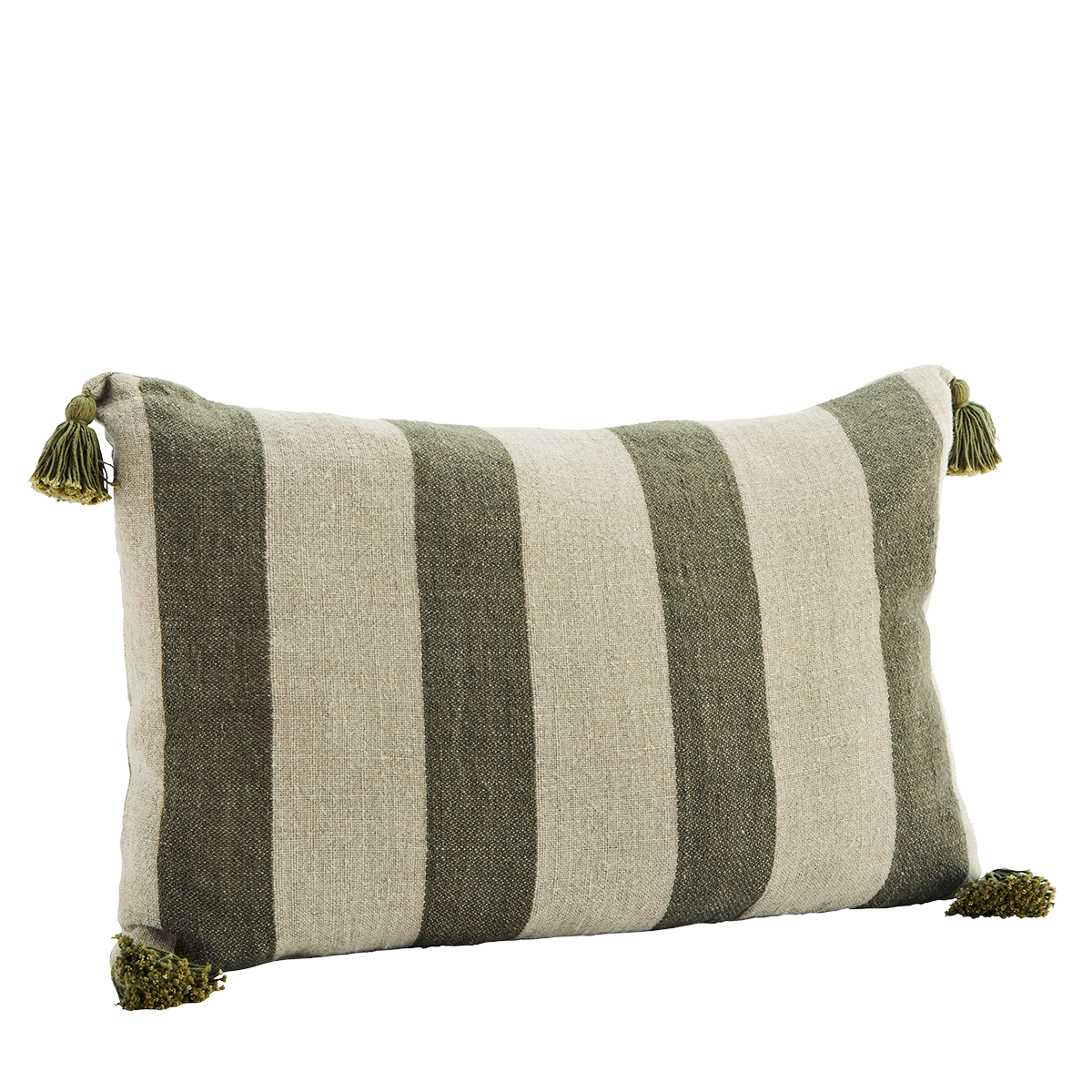 Striped Cushion Cover Linen, Natural, Olive