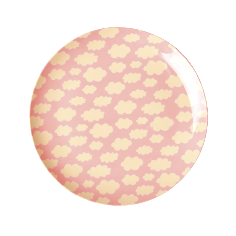 Round melamine plate in soft pink with unique cream cloud pattern, perfect for individueller Stil and Lieblingsstücke für. - Melamine Plate Cloud pink