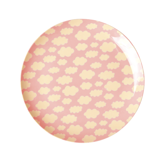 Round melamine plate in soft pink with unique cream cloud pattern, perfect for individueller Stil and Lieblingsstücke für. - Melamine Plate Cloud pink