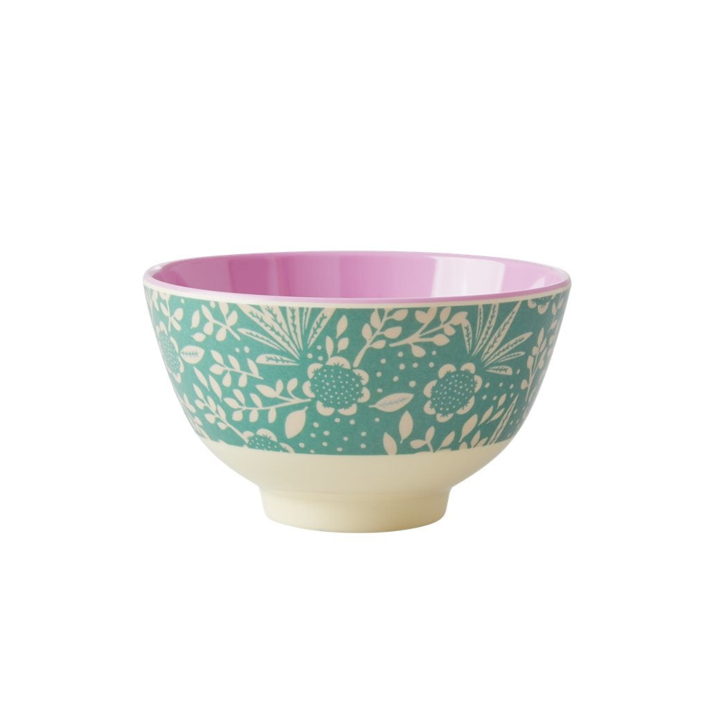 Small melamine bowl with unique fern and flower pattern, soft pink interior, ideal for individueller Stil and Wohndeko. - Melamine Bowl small Fern and Flower
