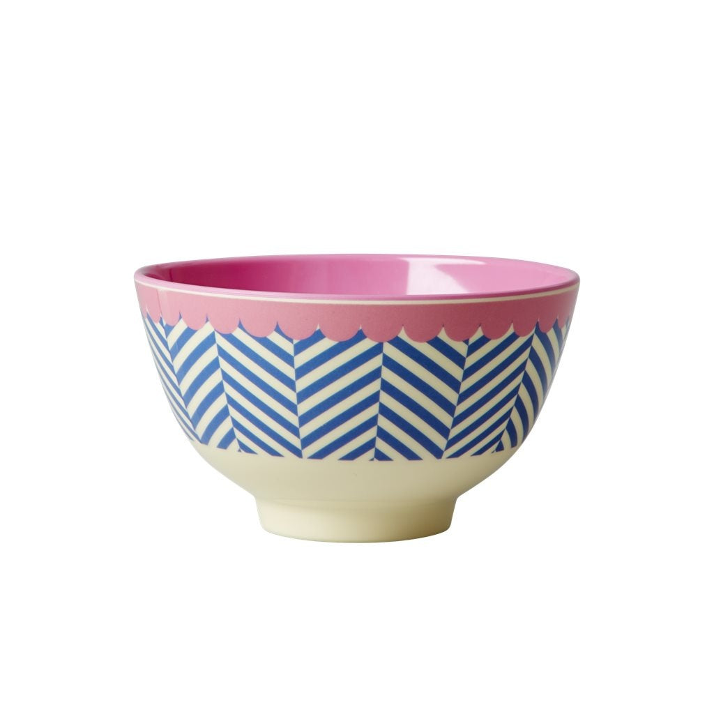 Small melamine bowl with unique Sailor Stripe pattern in blue and white, pink rim, ideal for individueller Stil and. - Melamine Bowl small Sailor Stripe