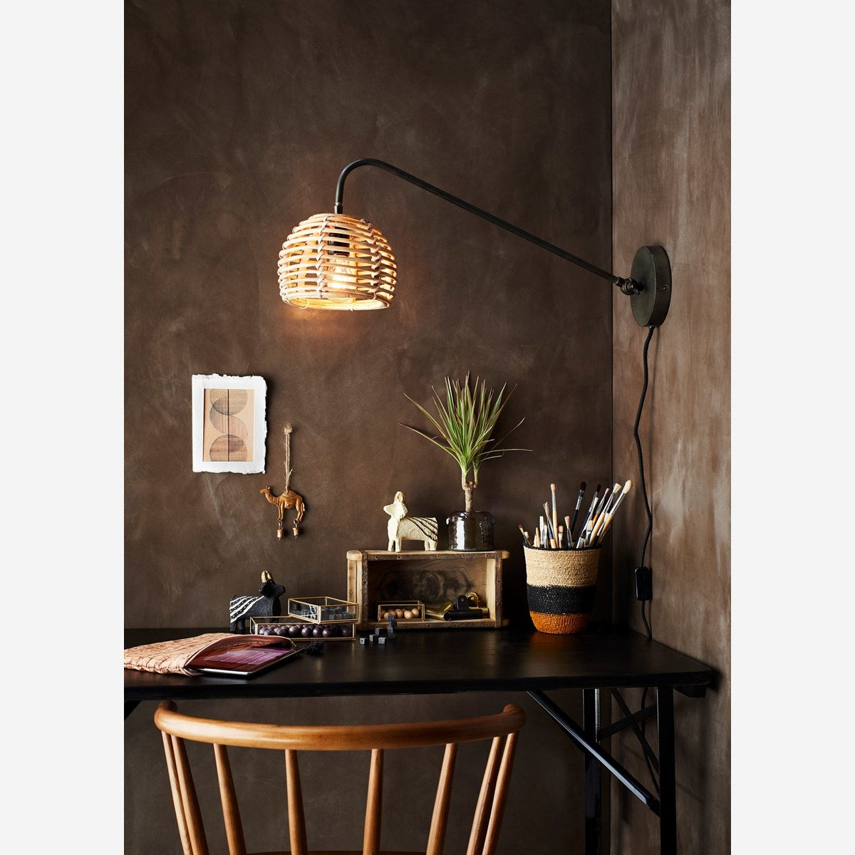 Wall Lamp w. Bamboo Shade 20x26x70 cm