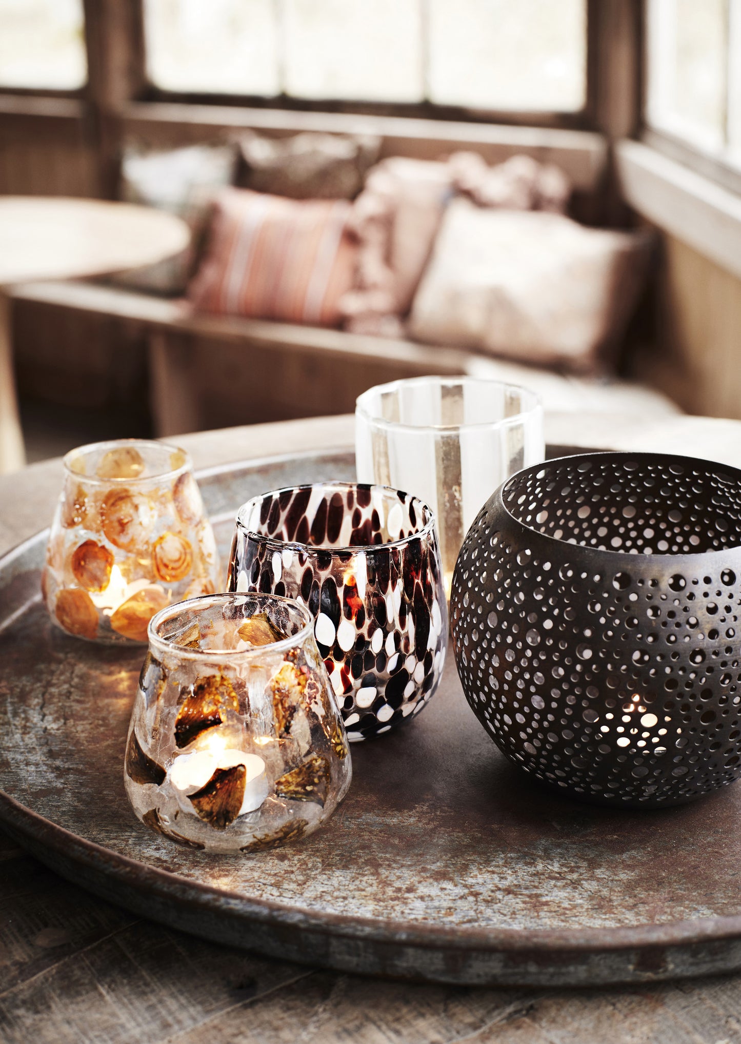 Glass Votive Brown, White, Clear