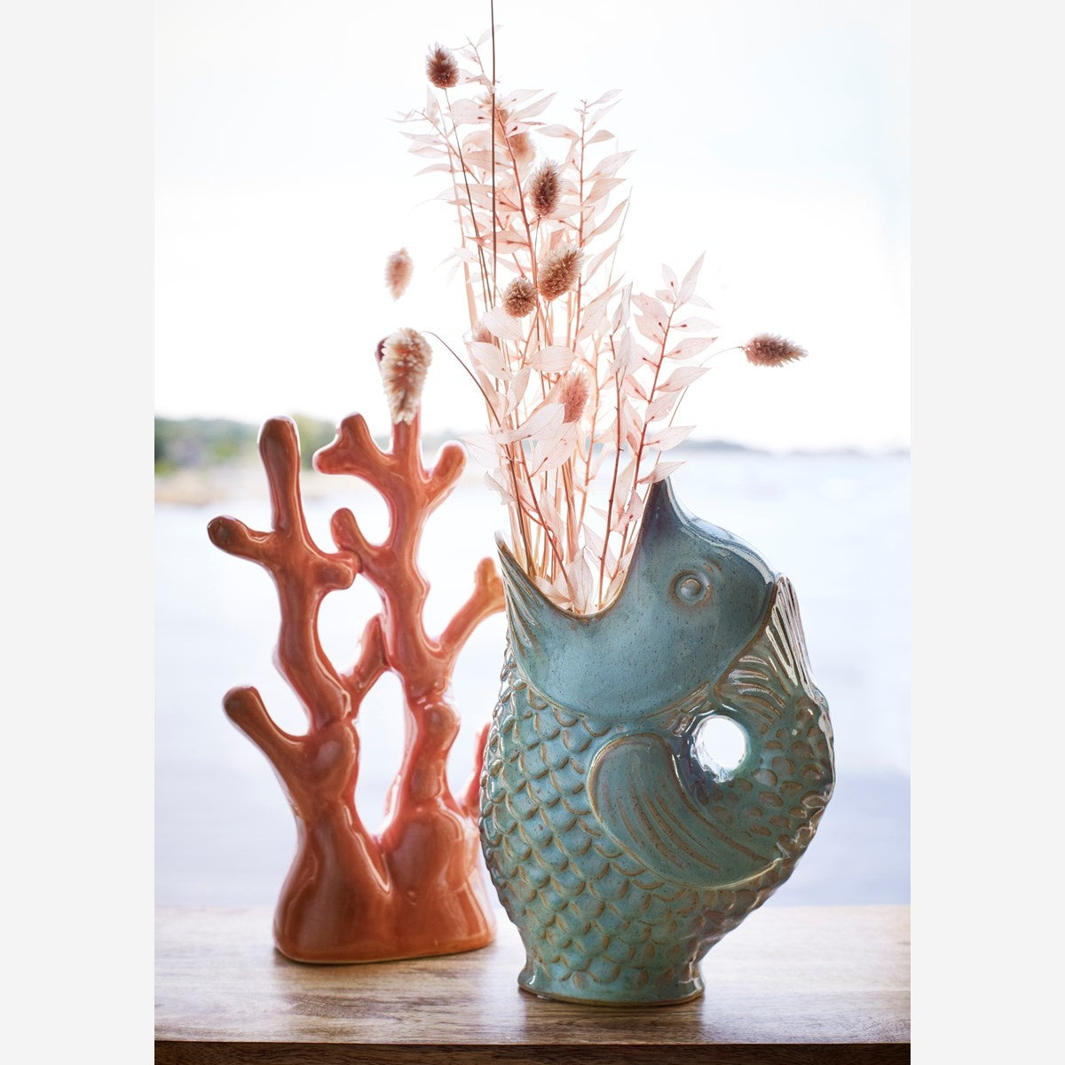 Stoneware Vase Fish offwhite H:23,5