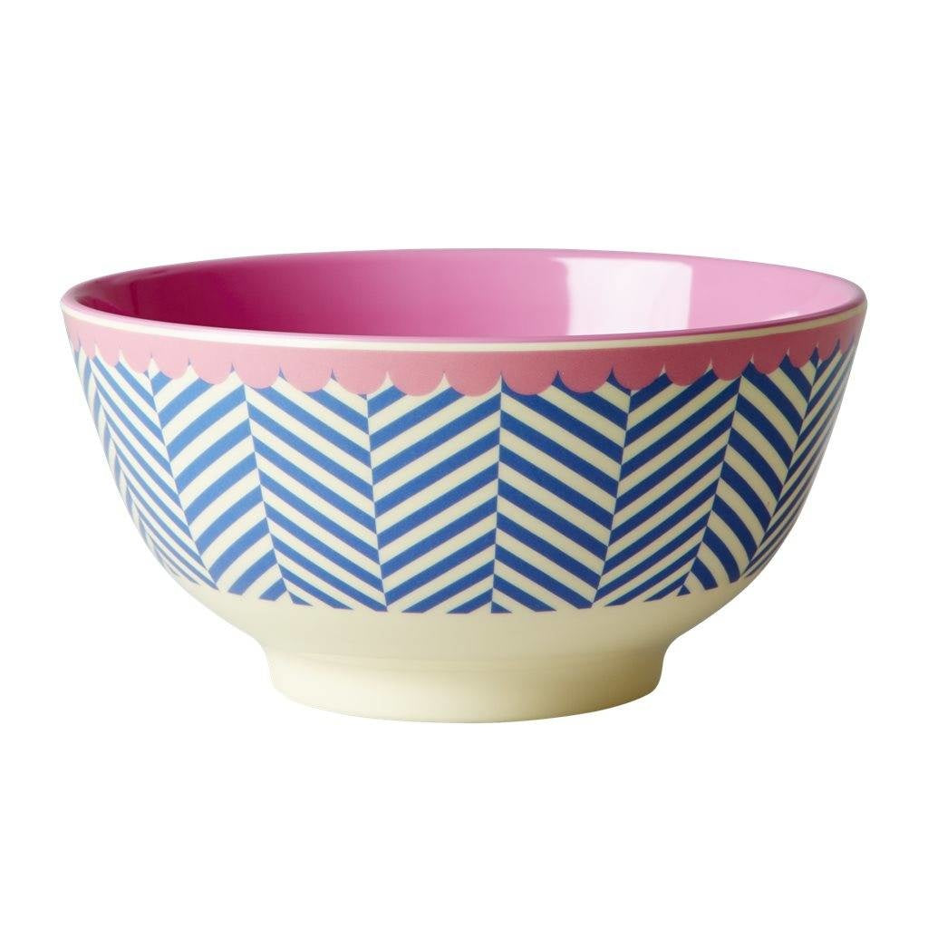 Melamine bowl with unique blue sailor stripe pattern, pink interior, ideal for individueller Stil and Lieblingsstücke für. - Melamine Bowl Sailor Stripe