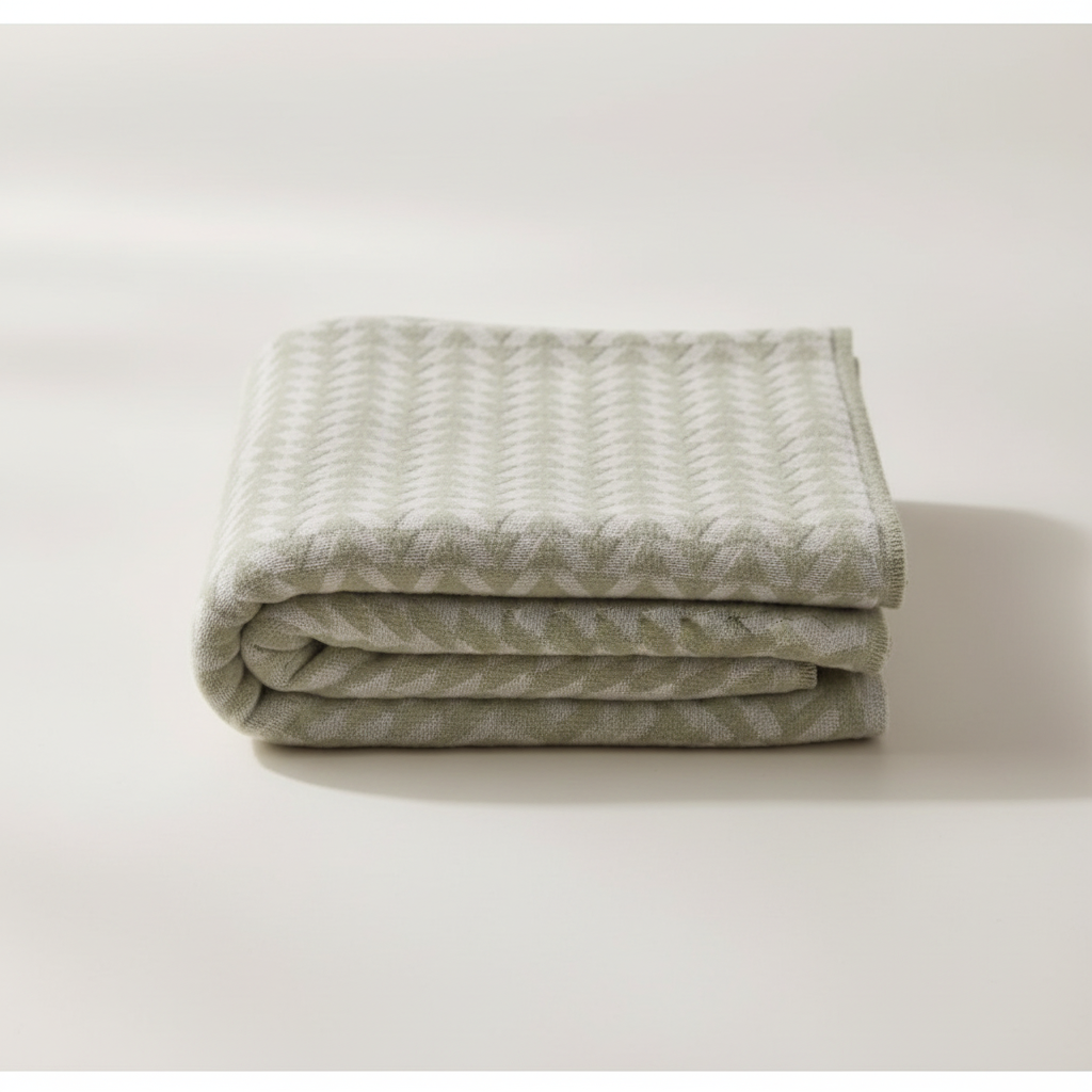 Folded sage green plaid cotton throw blanket with grafisch pattern, unique style for cozy home decor. - RIVA Plaid Flächenmuster Salbei