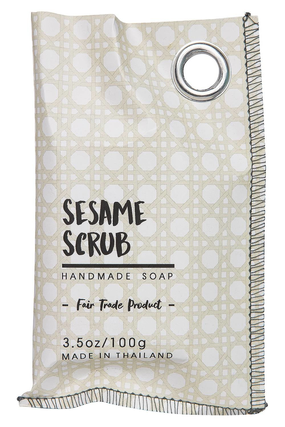 Handmade handmade sesame scrub soap bar in beige patterned packaging, einzigartig Wohndeko item for individueller Stil and. - Seife Sesam Scrup