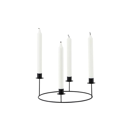 Black metal candle stand ring holding four white taper candles, einzigartig Wohndeko with individueller Stil,. - Candle Stand Ring Black