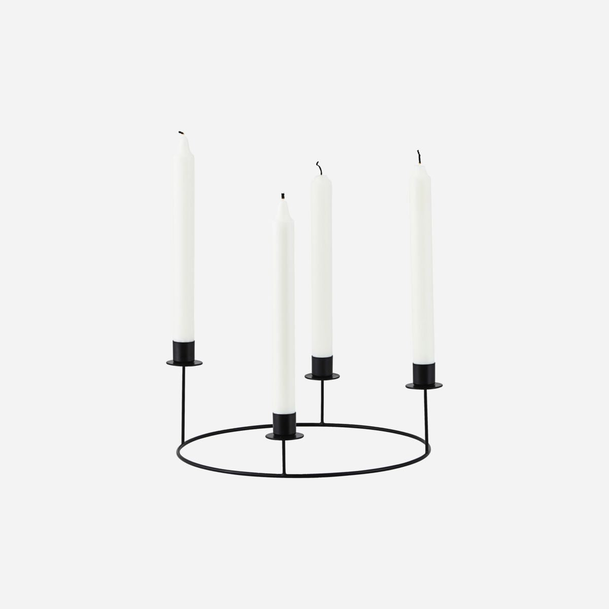 Black metal candle stand ring holding four white taper candles, einzigartig Wohndeko for individueller Stil and. - Candle Stand Ring Black