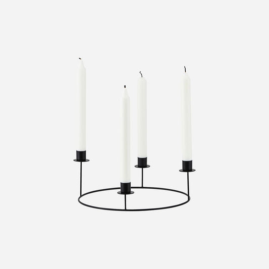 Black metal candle stand ring holding four white taper candles, einzigartig Wohndeko for individueller Stil and. - Candle Stand Ring Black