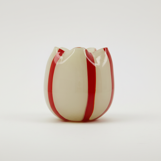 White glass tealight holder with bold red stripes, einzigartig Wohndeko for individueller Stil and Lieblingsstücke für dein. - Tealight Holder Gula White-Red